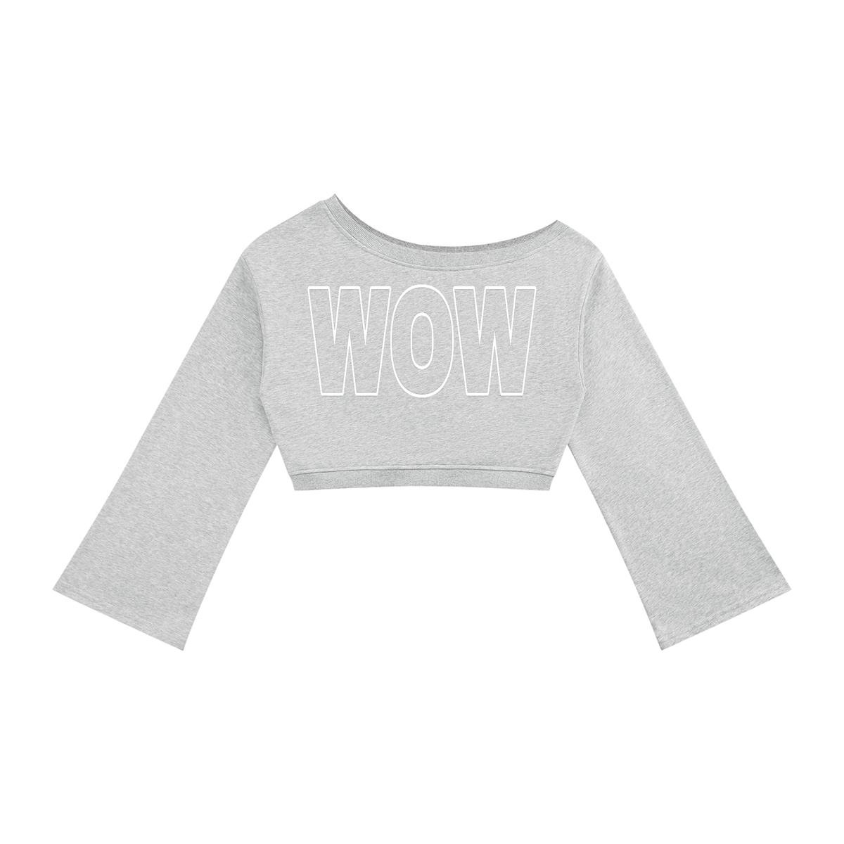 Grey WOW off-shoulder cropped sweatshirt – front