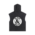 Black snow-wash hooded tank with Black & White circle logo – back