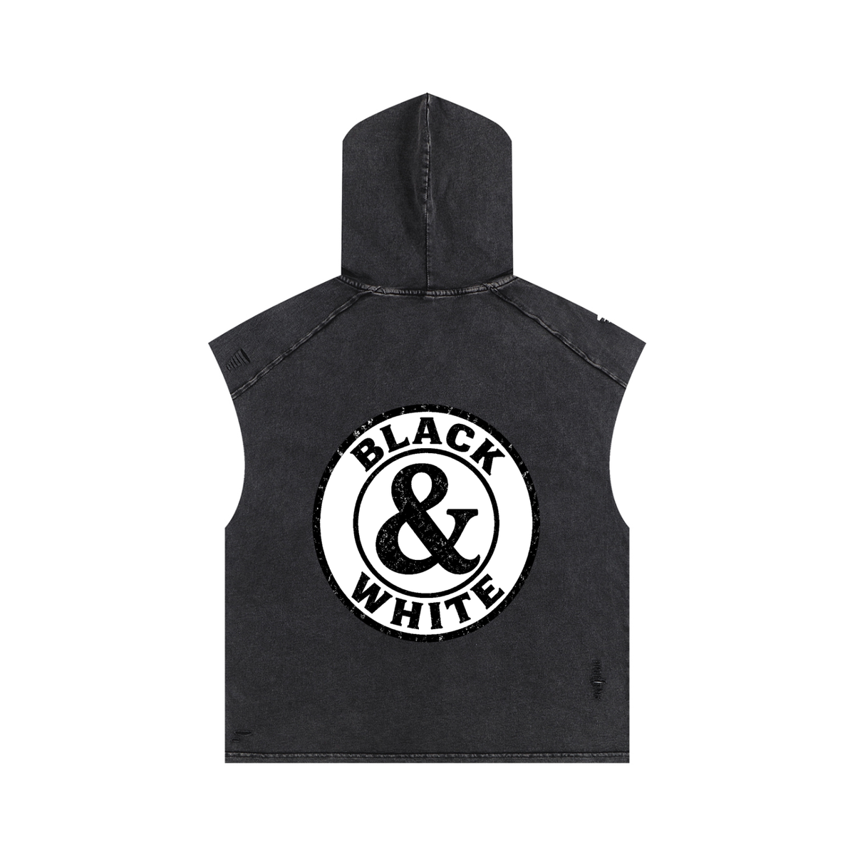 Black snow-wash hooded tank with Black & White circle logo – back