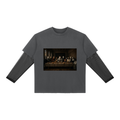 Halloween Last Supper Sunfade Layered Long-Sleeve T-Shirt in dark grey – front, Last Supper print – E E McMace