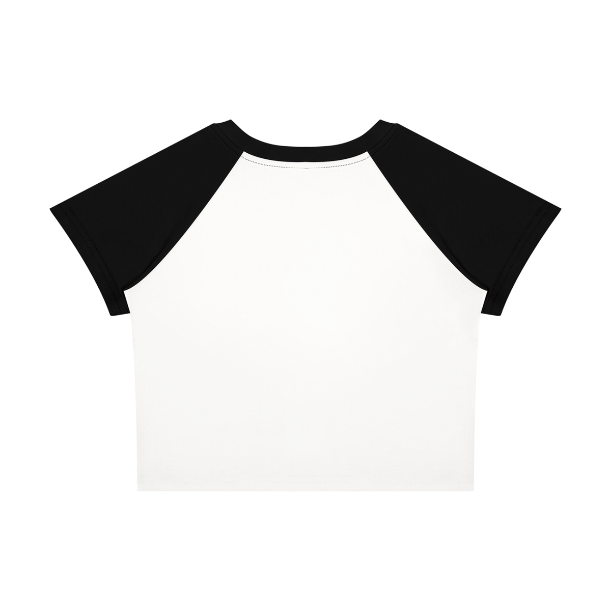 White baby tee with black raglan sleeves – back