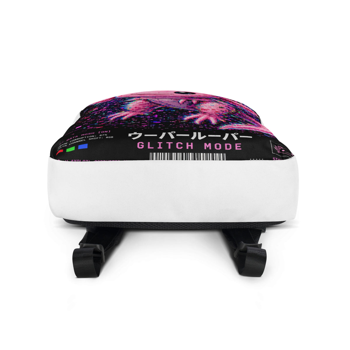 Axolotl Streetwear Backpack with pink axolotl print – back – E E McMace