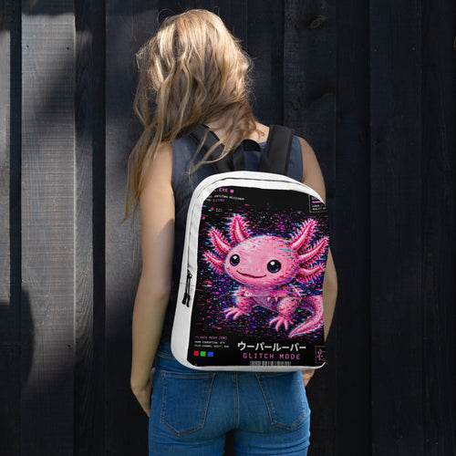 Axolotl Streetwear Backpack with pink axolotl print – front – E E McMace