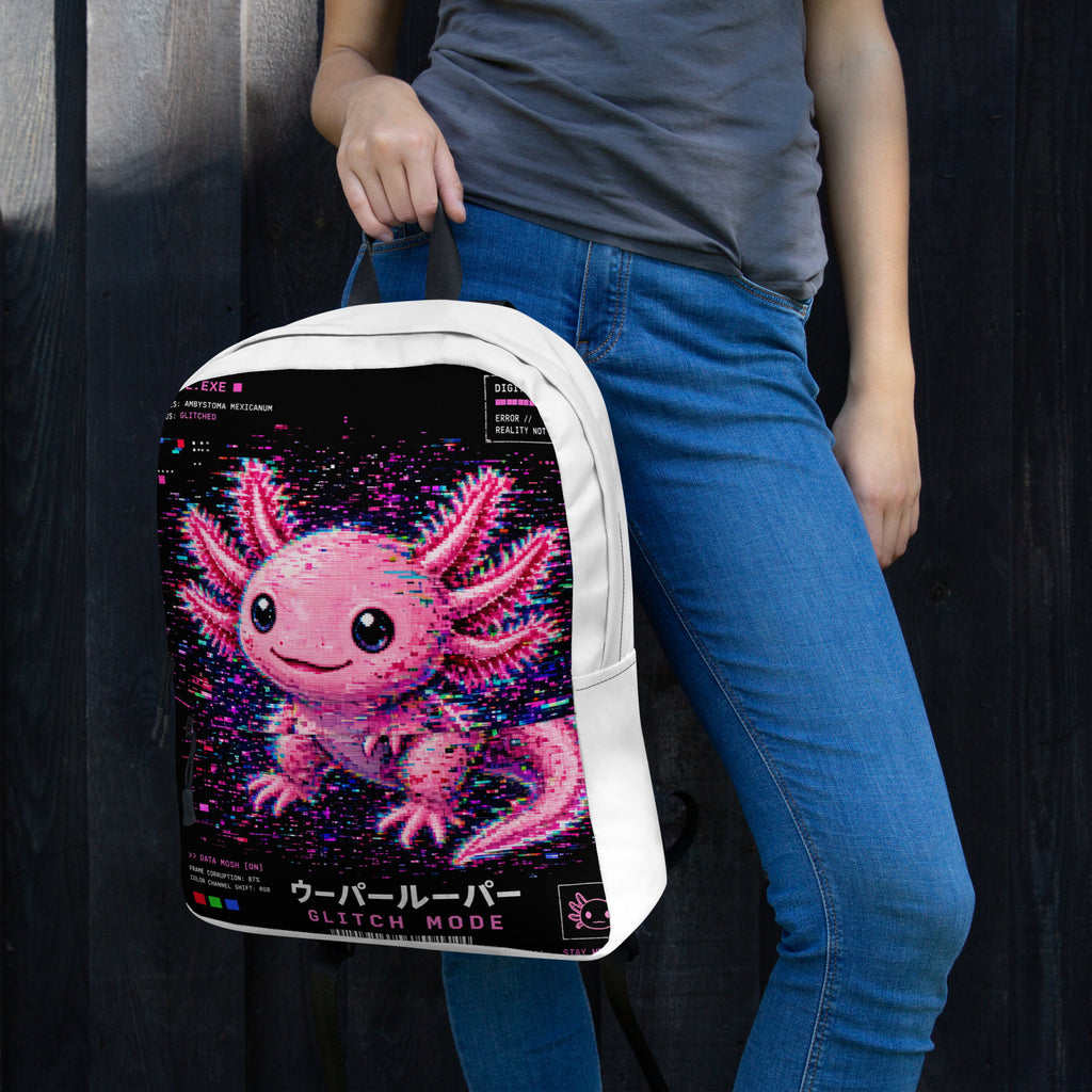 Axolotl Streetwear Backpack with pink axolotl print – back – E E McMace