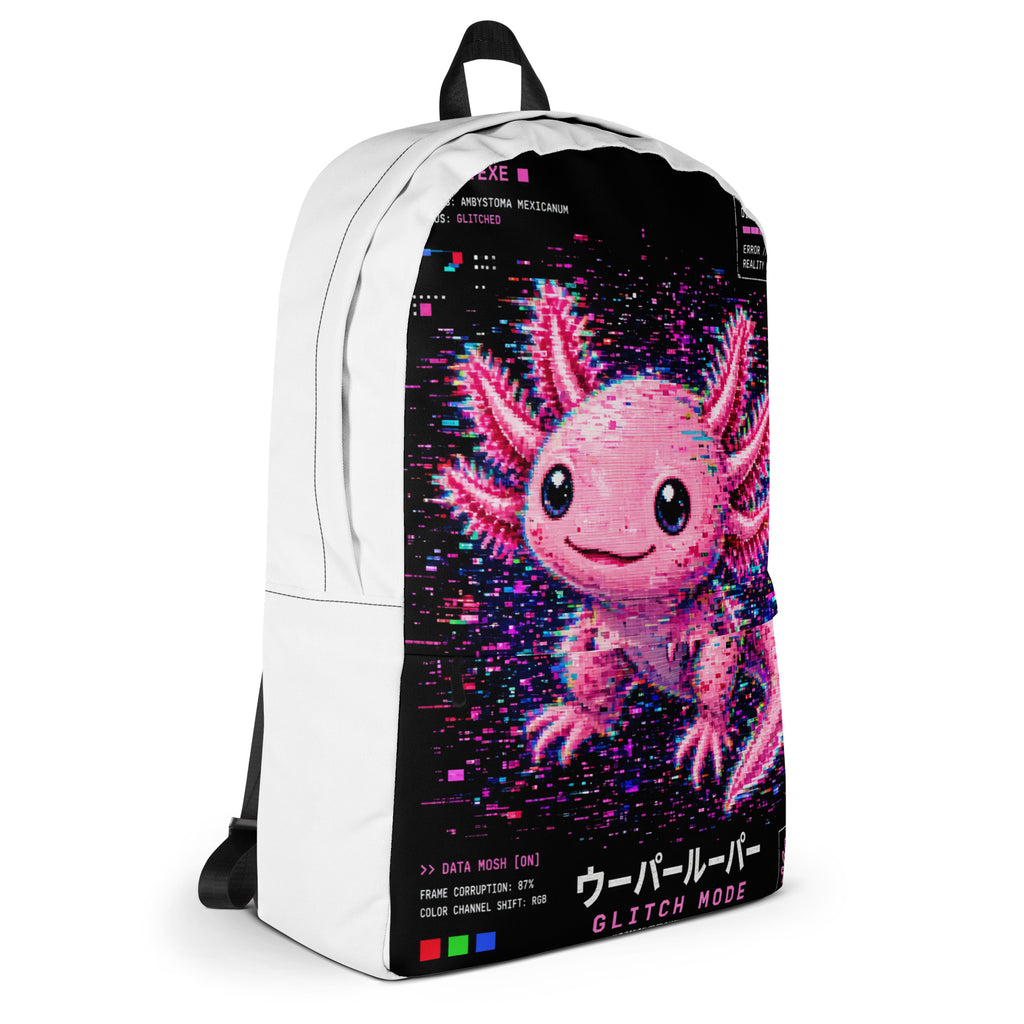 Axolotl Streetwear Backpack with pink axolotl print – back – E E McMace