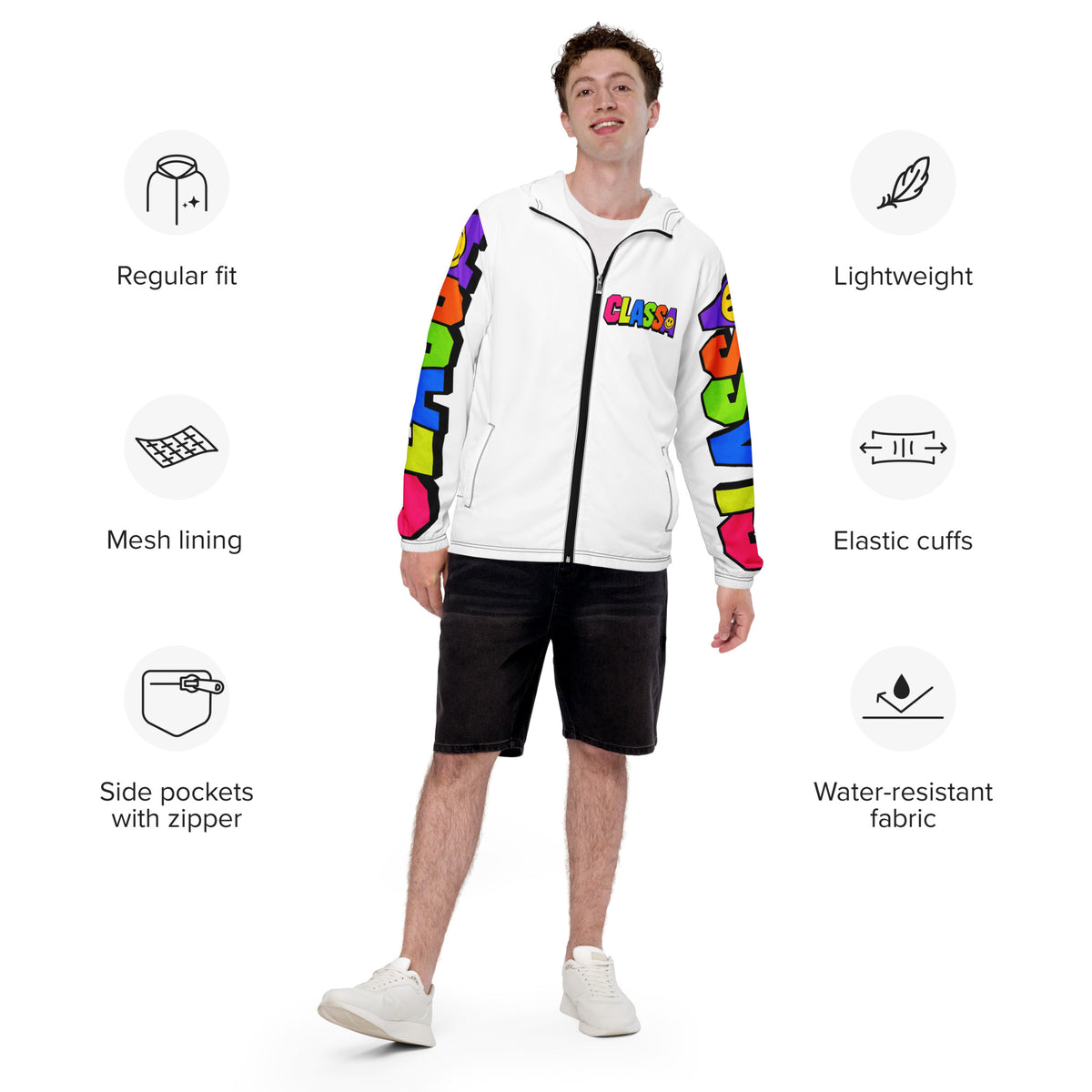 Class A Smiley Men’s Windbreaker – front – E E McMace