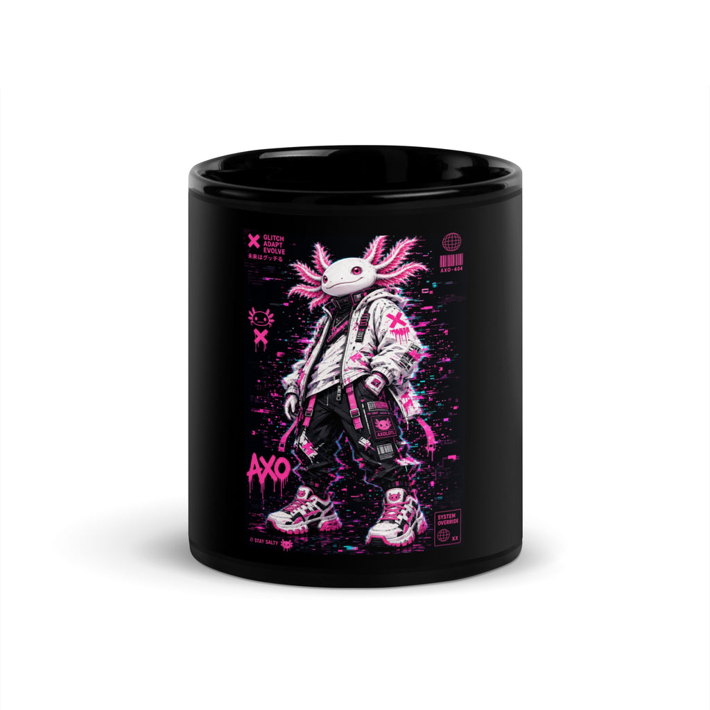 Axolotl Black Glossy Mug – 11 oz, front – E E McMace