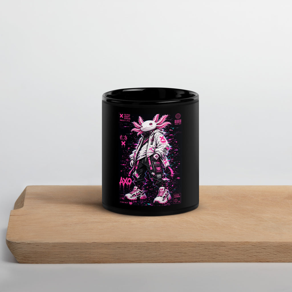Axolotl Black Glossy Mug – 11 oz, front – E E McMace