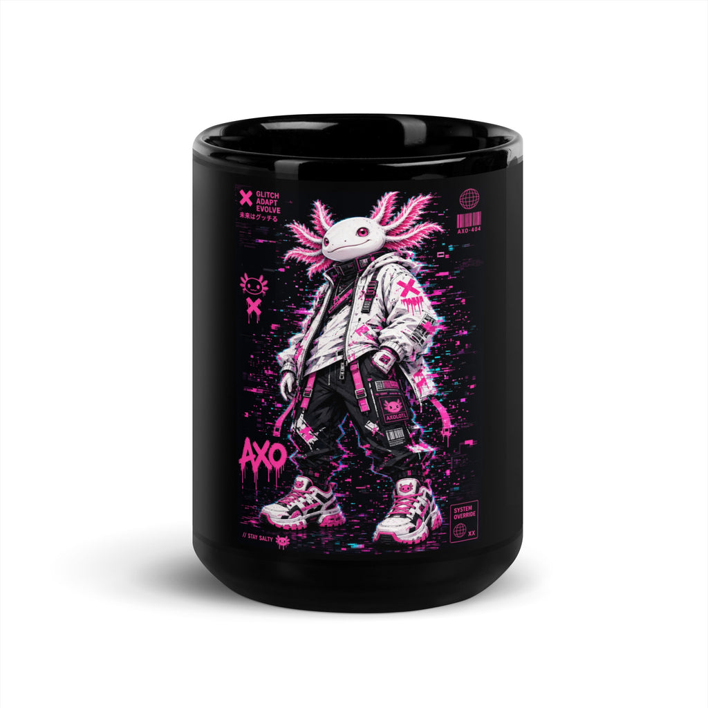 Axolotl Black Glossy Mug – 15 oz, front – E E McMace