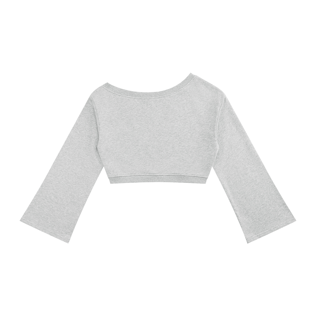 Grey WOW off-shoulder cropped sweatshirt – back