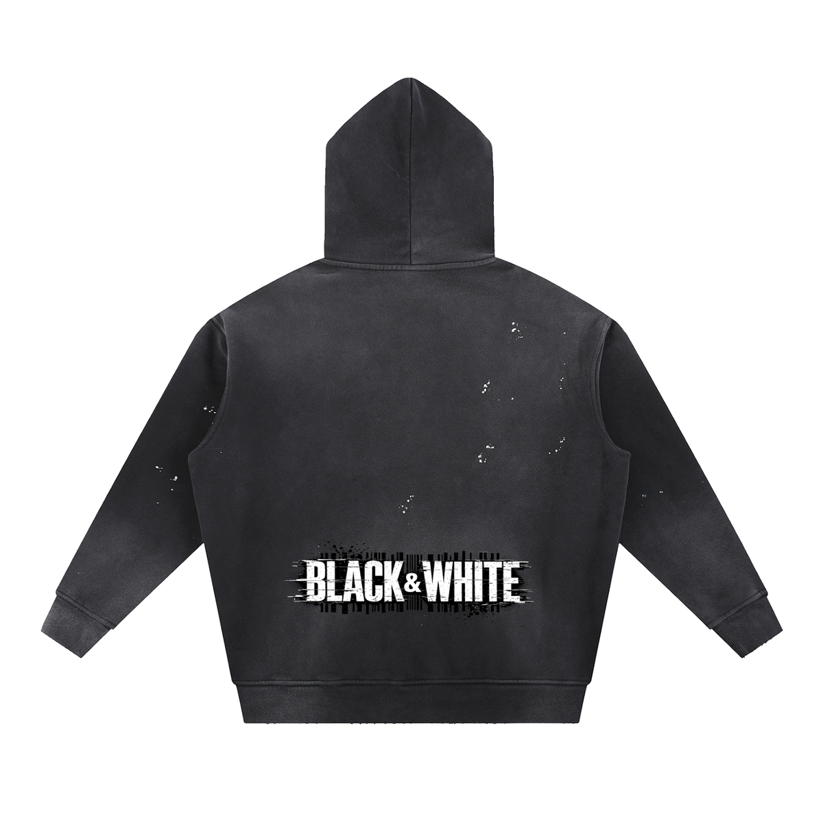 Black vintage-wash hoodie with Black & White logo – back