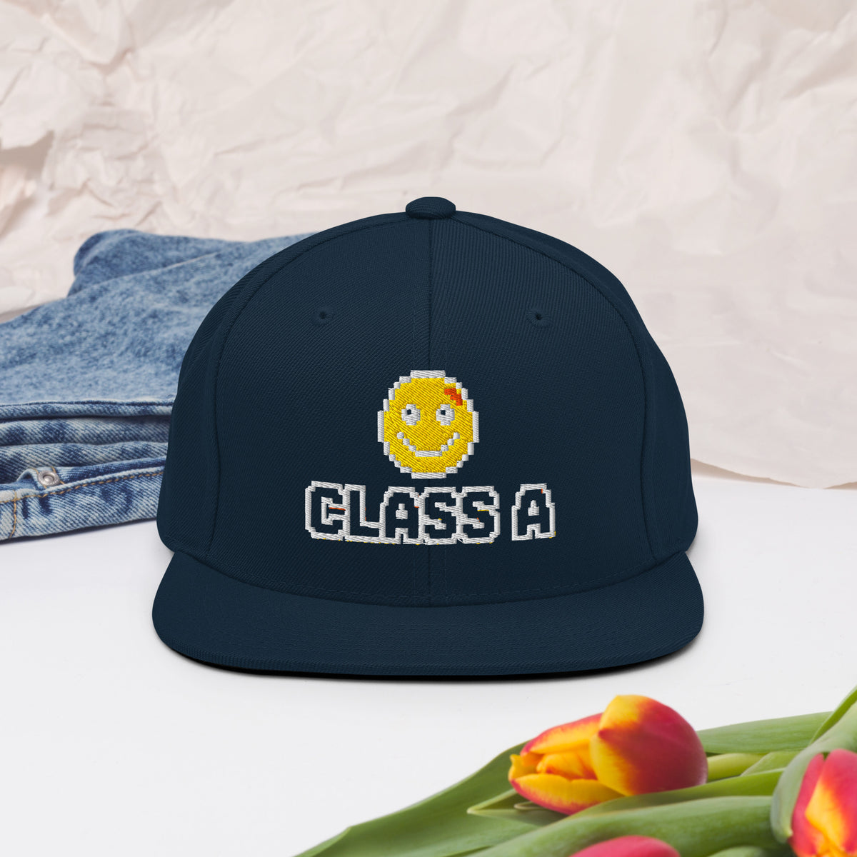 Limited Edition Class A Snapback Hat in navy – front – E E McMace