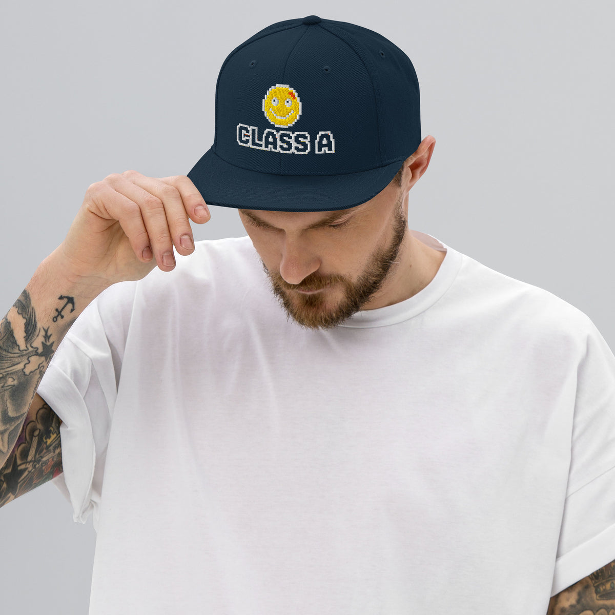 Limited Edition Class A Snapback Hat in navy – front – E E McMace