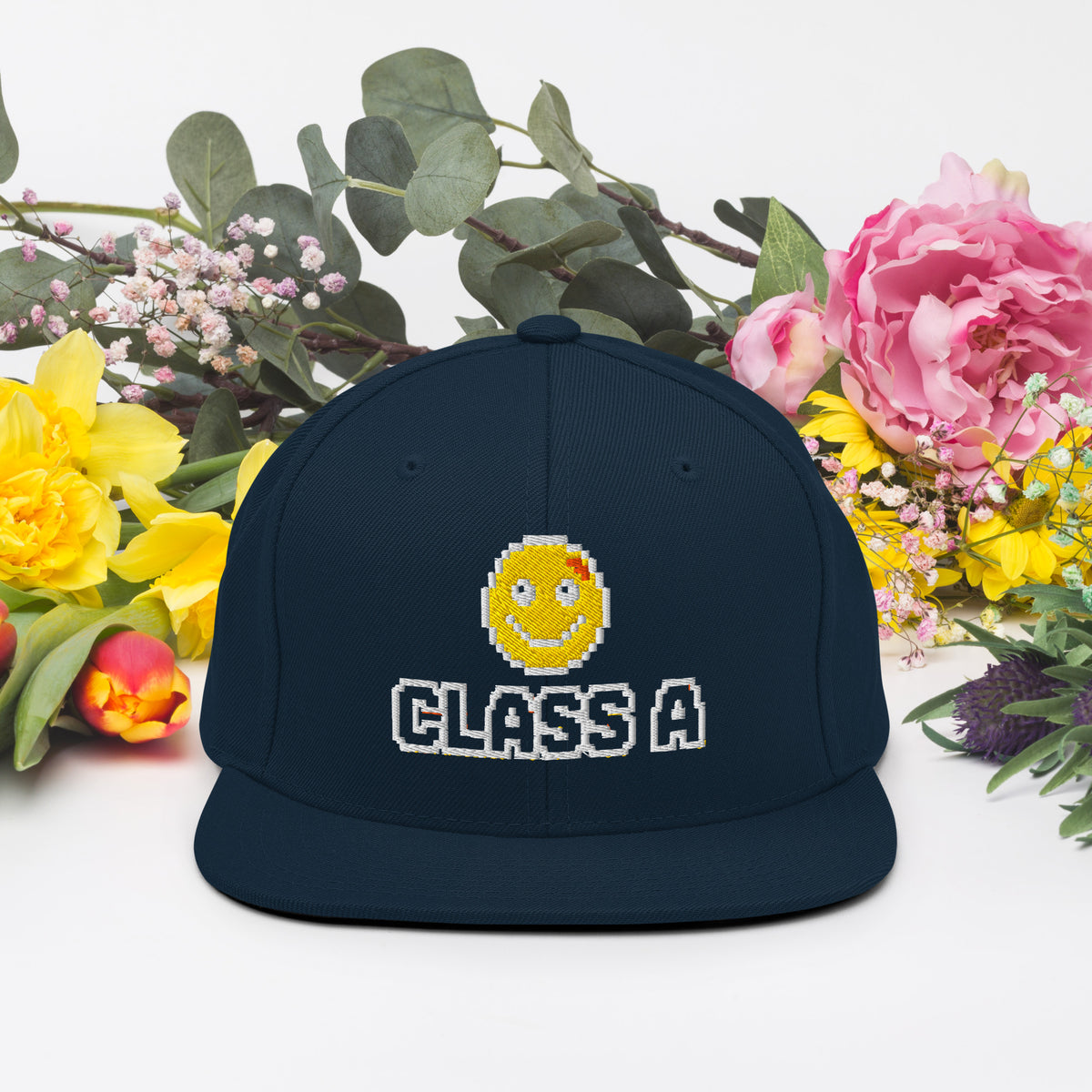 Limited Edition Class A Snapback Hat in navy – front – E E McMace