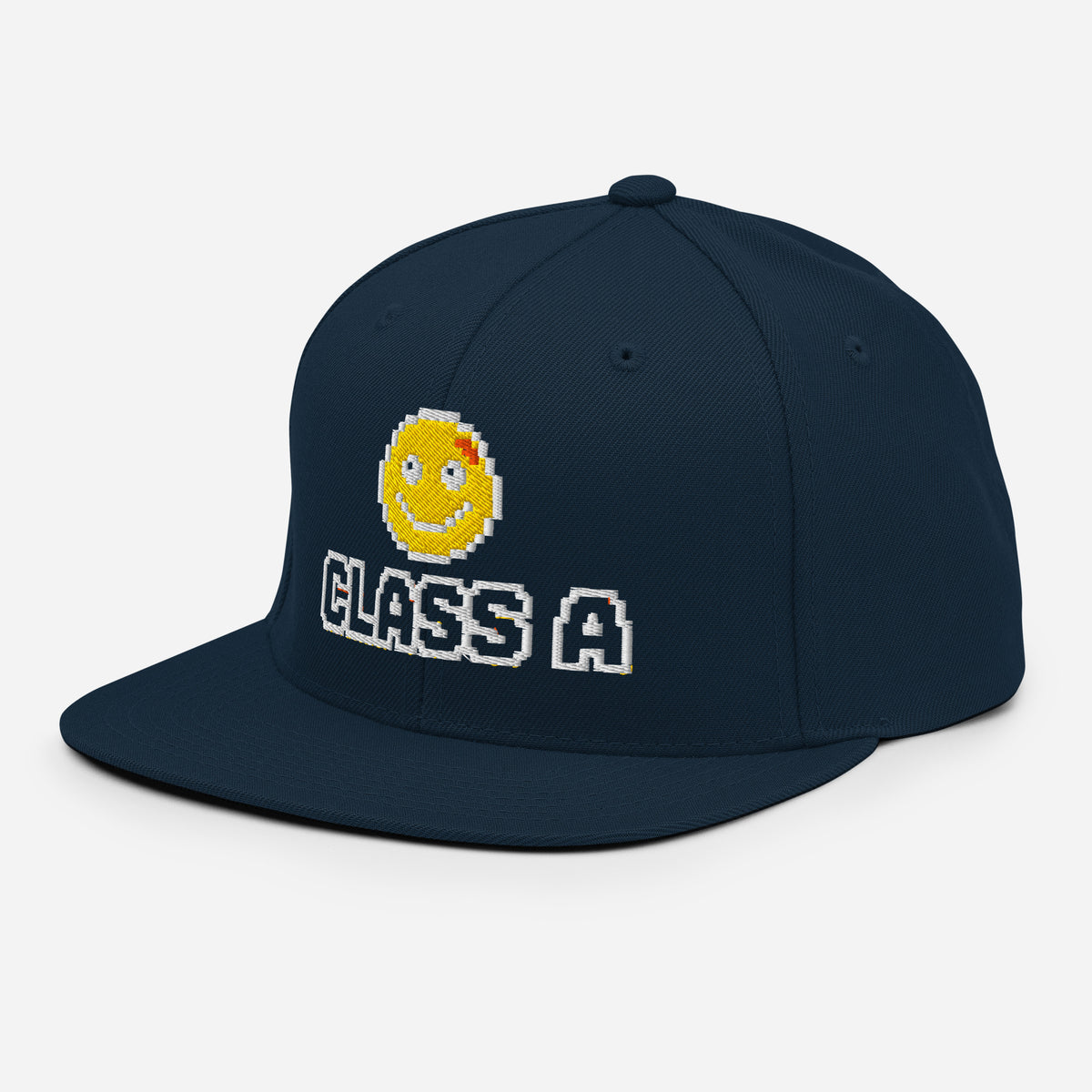 Limited Edition Class A Snapback Hat in navy – left front – E E McMace