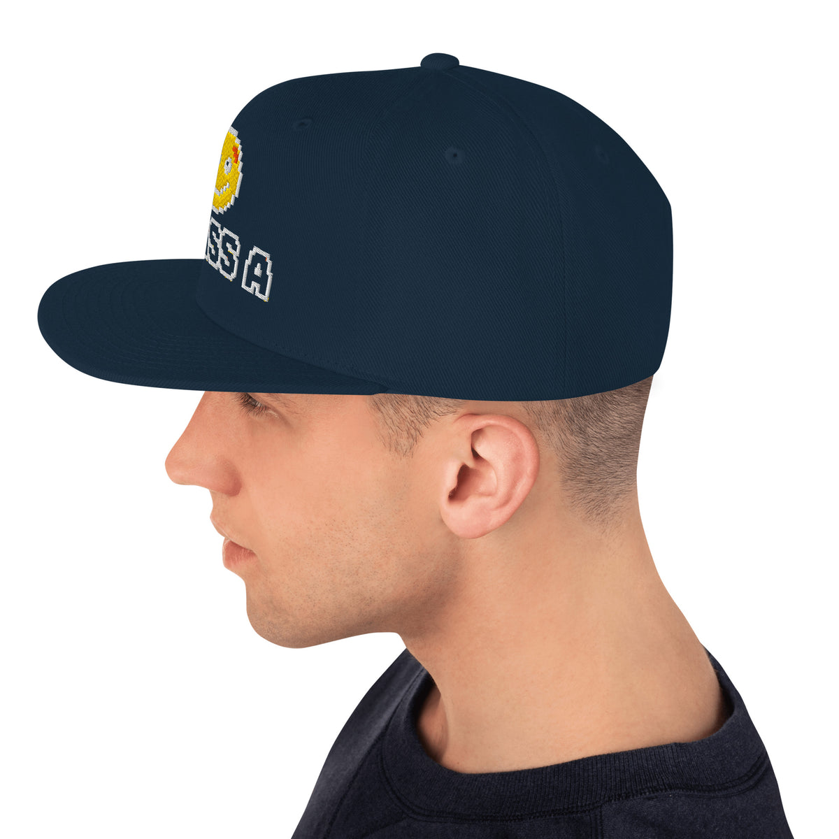 Limited Edition Class A Snapback Hat in navy – left side – E E McMace