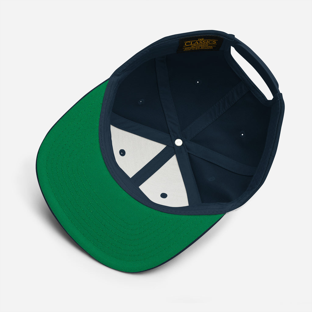 Limited Edition Class A Snapback Hat in navy – detail – E E McMace