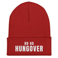 Ho Ho Hungover Embroidered Beanie in Red, front view – E E McMace Christmas 2026