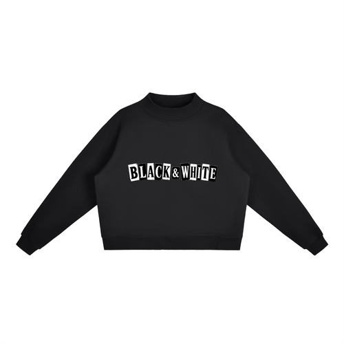 B&W Cut-Out Letters Fleece Mock-Neck Sweatshirt — front