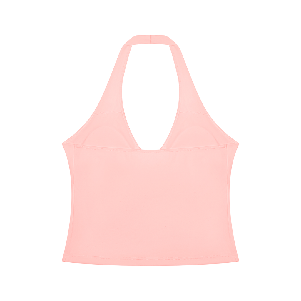 Pink ruched halter Padel gym tank – back
