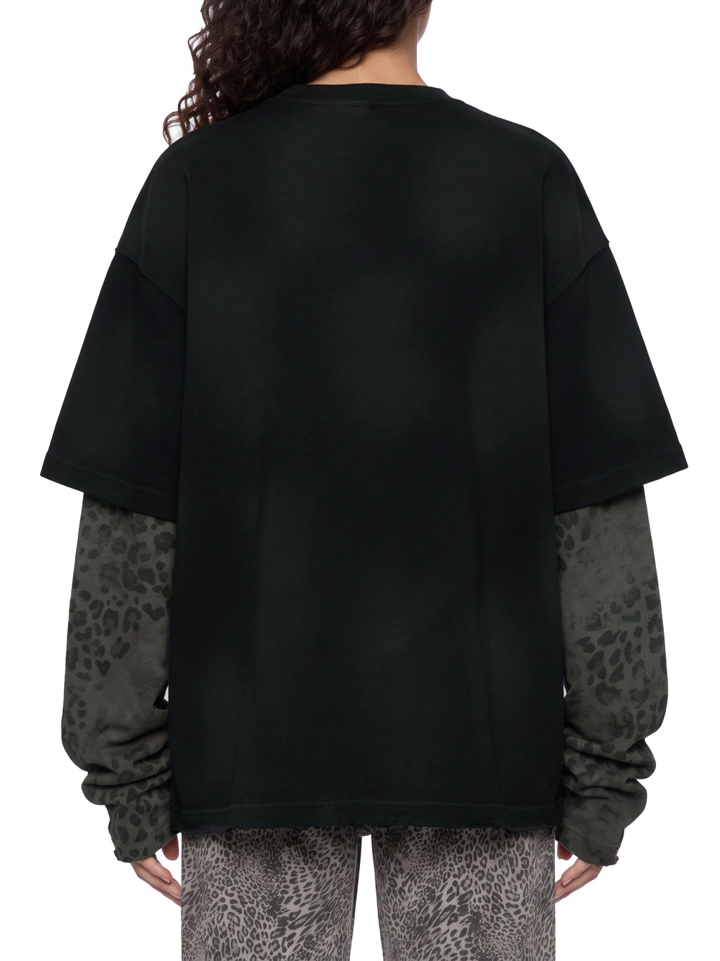 Model wearing the BOB leopard panel long-sleeve tee – back