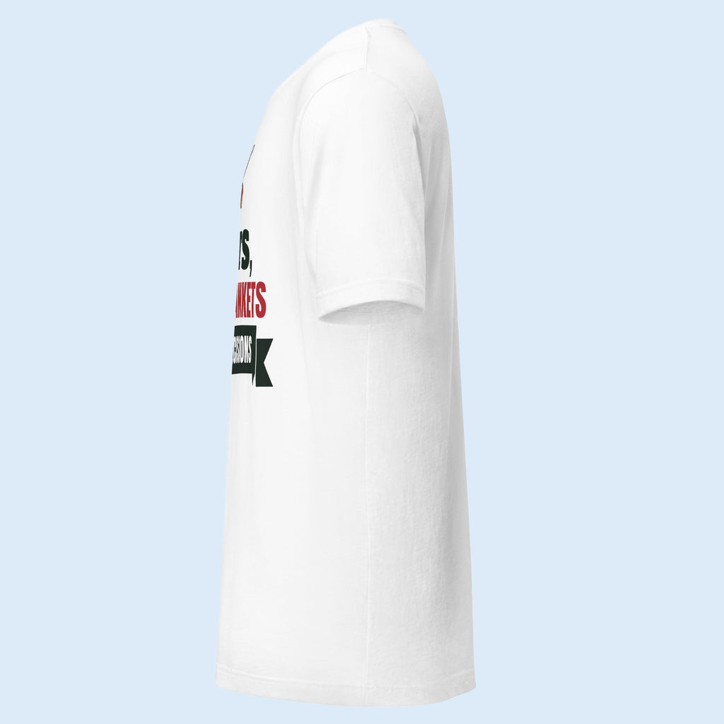 Pints, Pigs in Blankets & Poor Decisions T-Shirt in White, left side view – E E McMace Christmas 2026