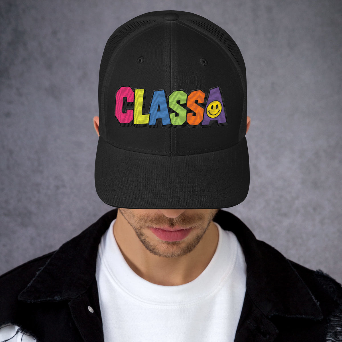 Limited Edition Class A Rainbow Trucker Cap – front – E E McMace