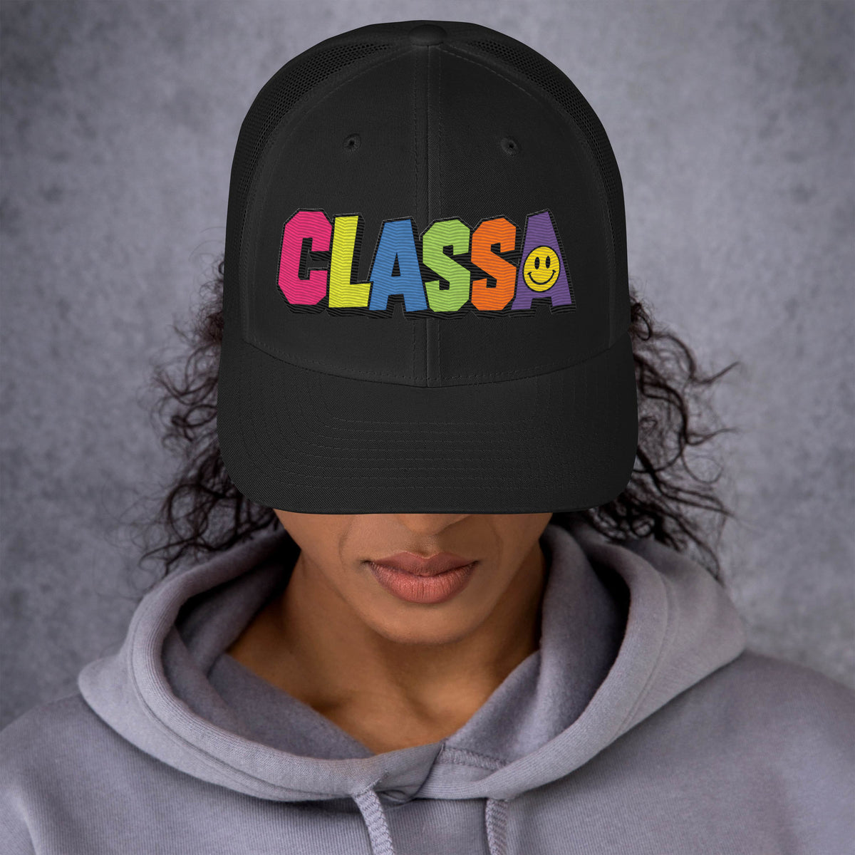 Limited Edition Class A Rainbow Trucker Cap – front – E E McMace
