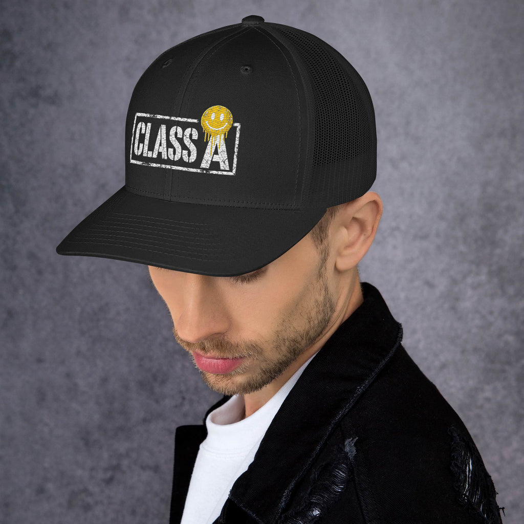 Limited Edition Class A Trucker Cap in black – left side – E E McMace