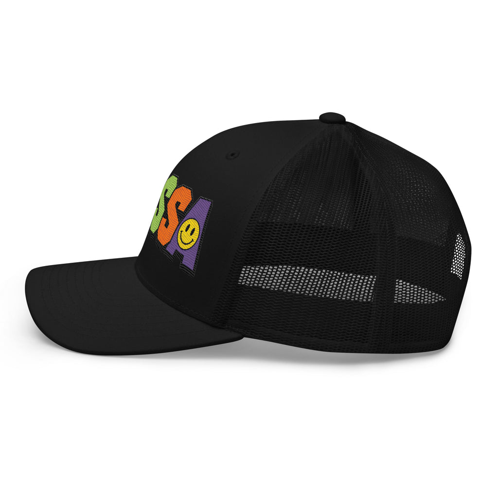 Limited Edition Class A Rainbow Trucker Cap – left side – E E McMace