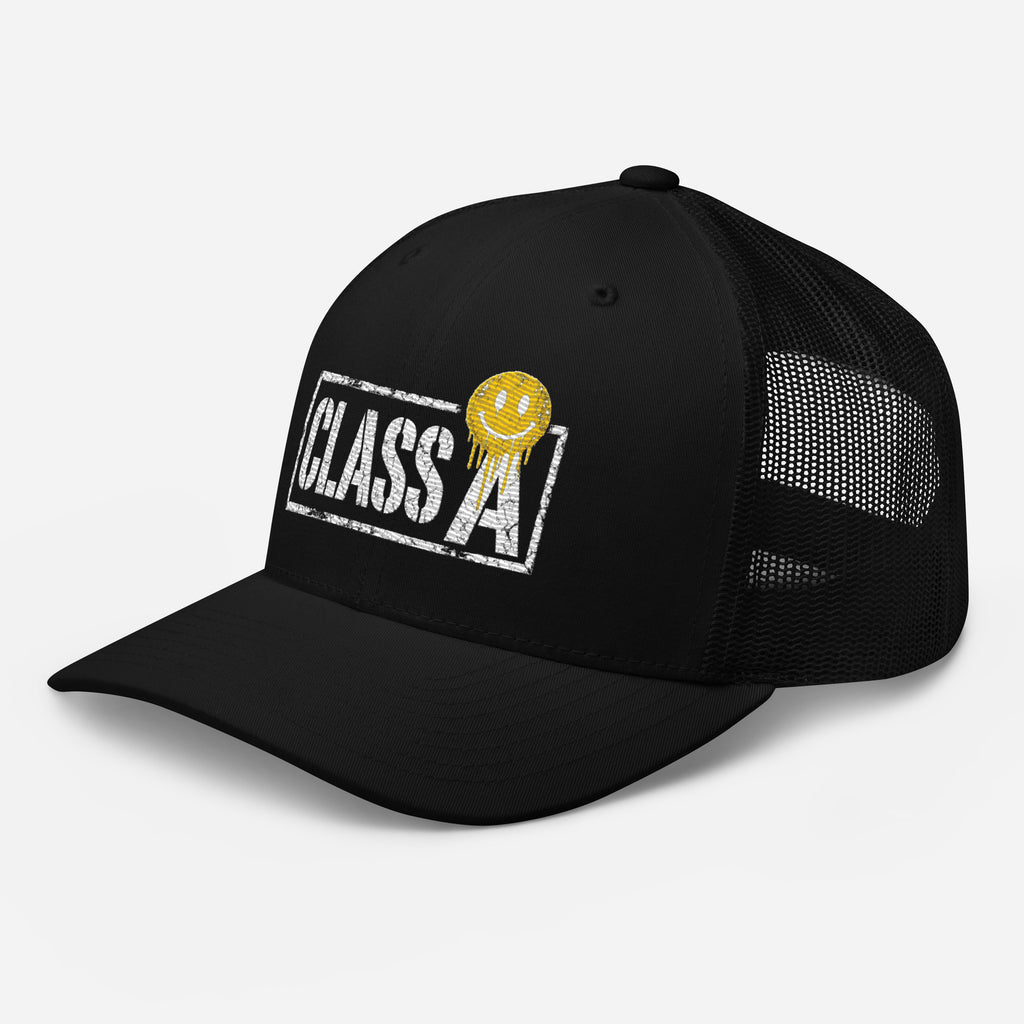 Limited Edition Class A Trucker Cap in black – left front – E E McMace