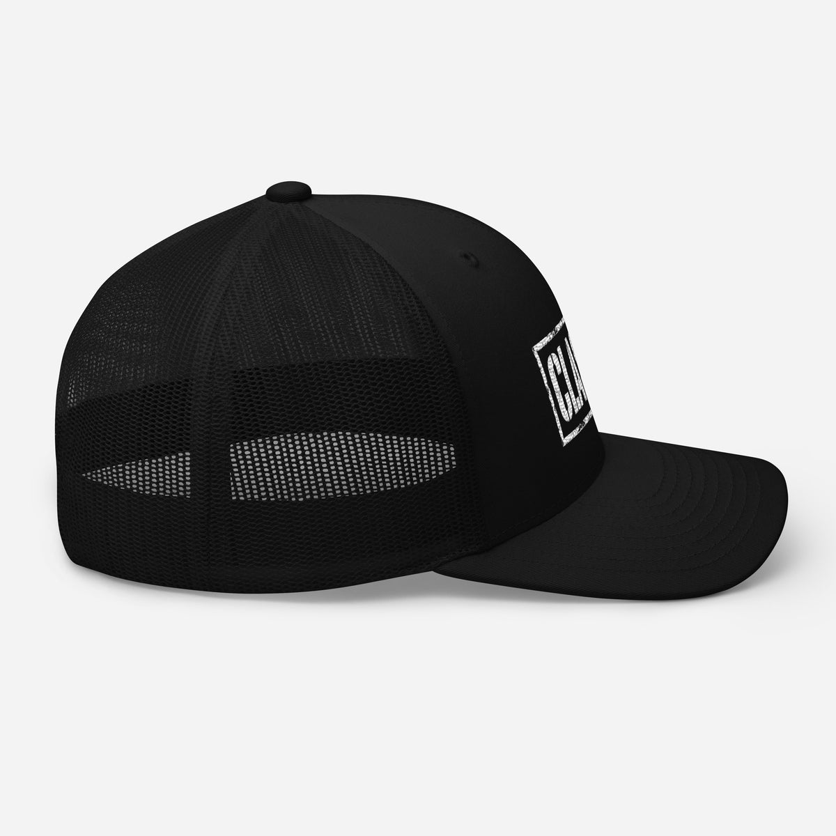 Limited Edition Class A Trucker Cap in black – right side – E E McMace