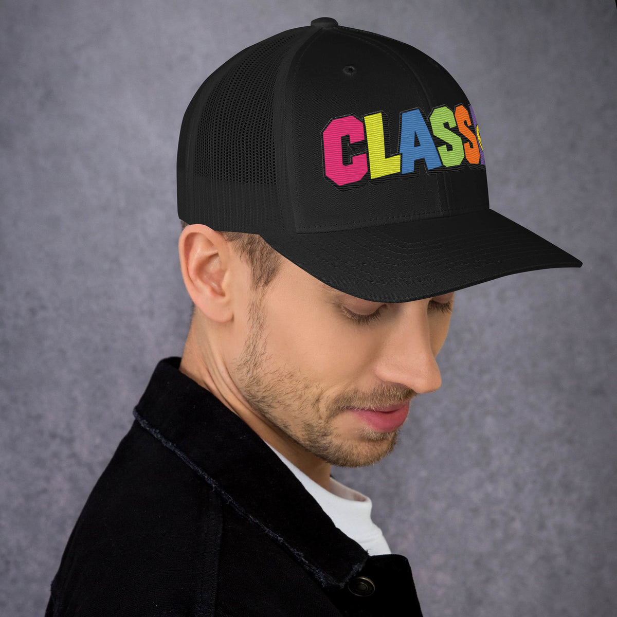 Limited Edition Class A Rainbow Trucker Cap – right side – E E McMace