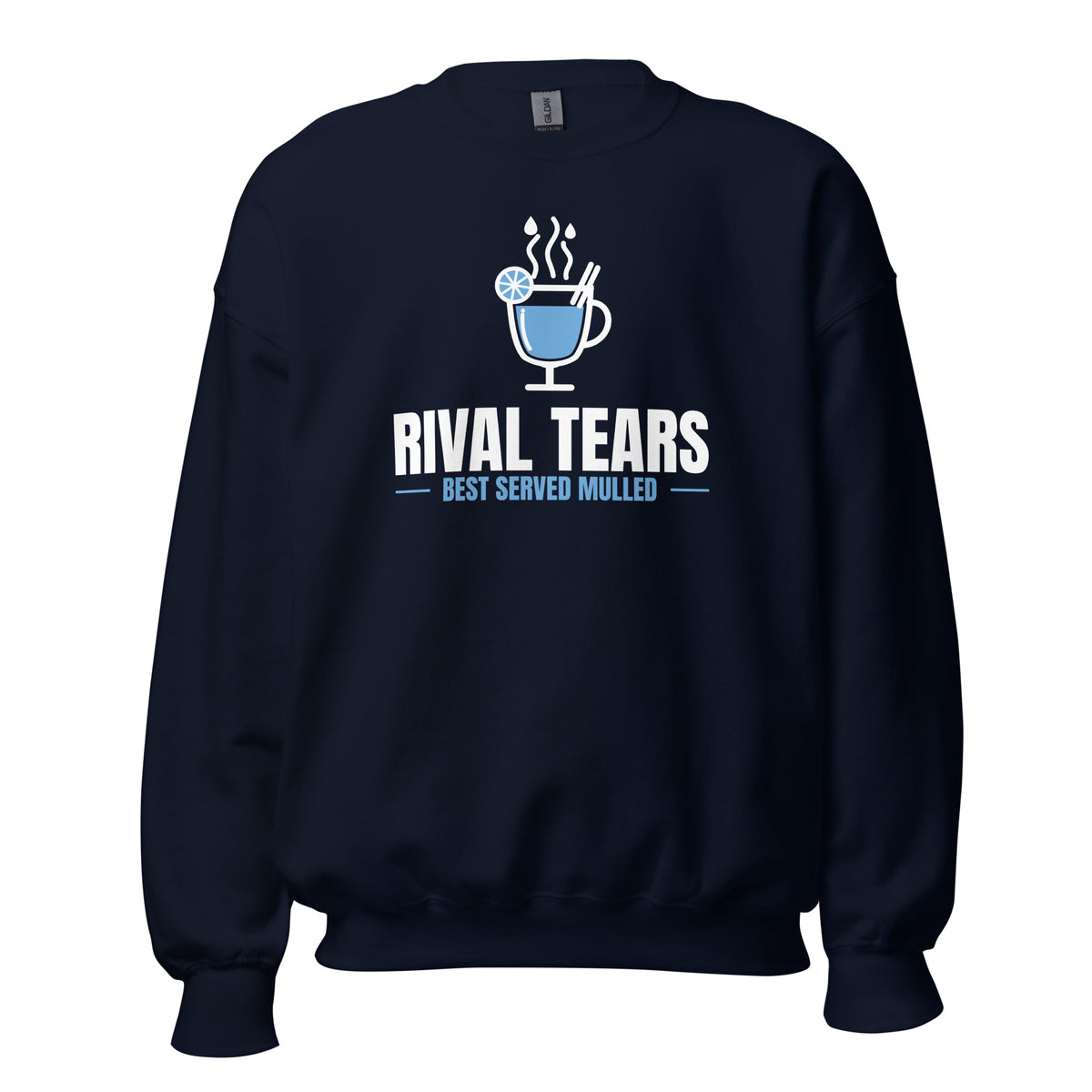 Rival Tears – Best Served Mulled Sweatshirt in Navy, front view – E E McMace Christmas 2026