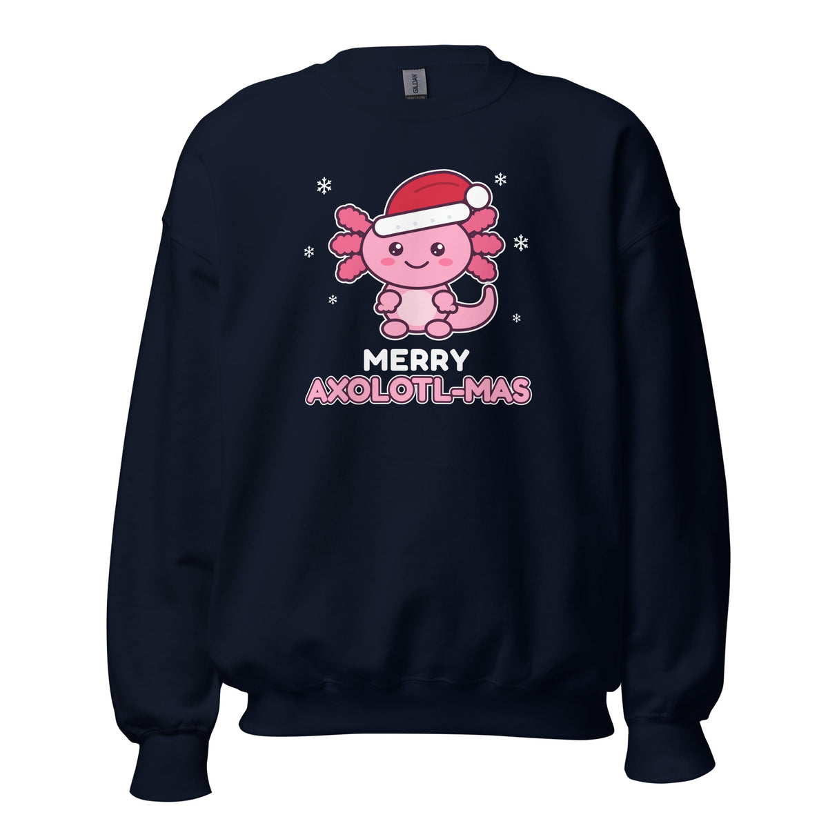 Merry Axolotl-Mas Christmas Sweatshirt in Navy, front view – E E McMace Christmas 2026