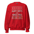 Away Days & Mince Pies Christmas Sweatshirt in Red, front view – E E McMace Christmas 2026