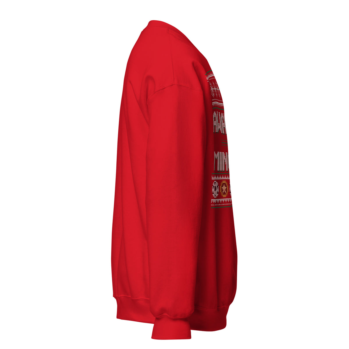 Away Days & Mince Pies Christmas Sweatshirt in Red, right side view – E E McMace Christmas 2026