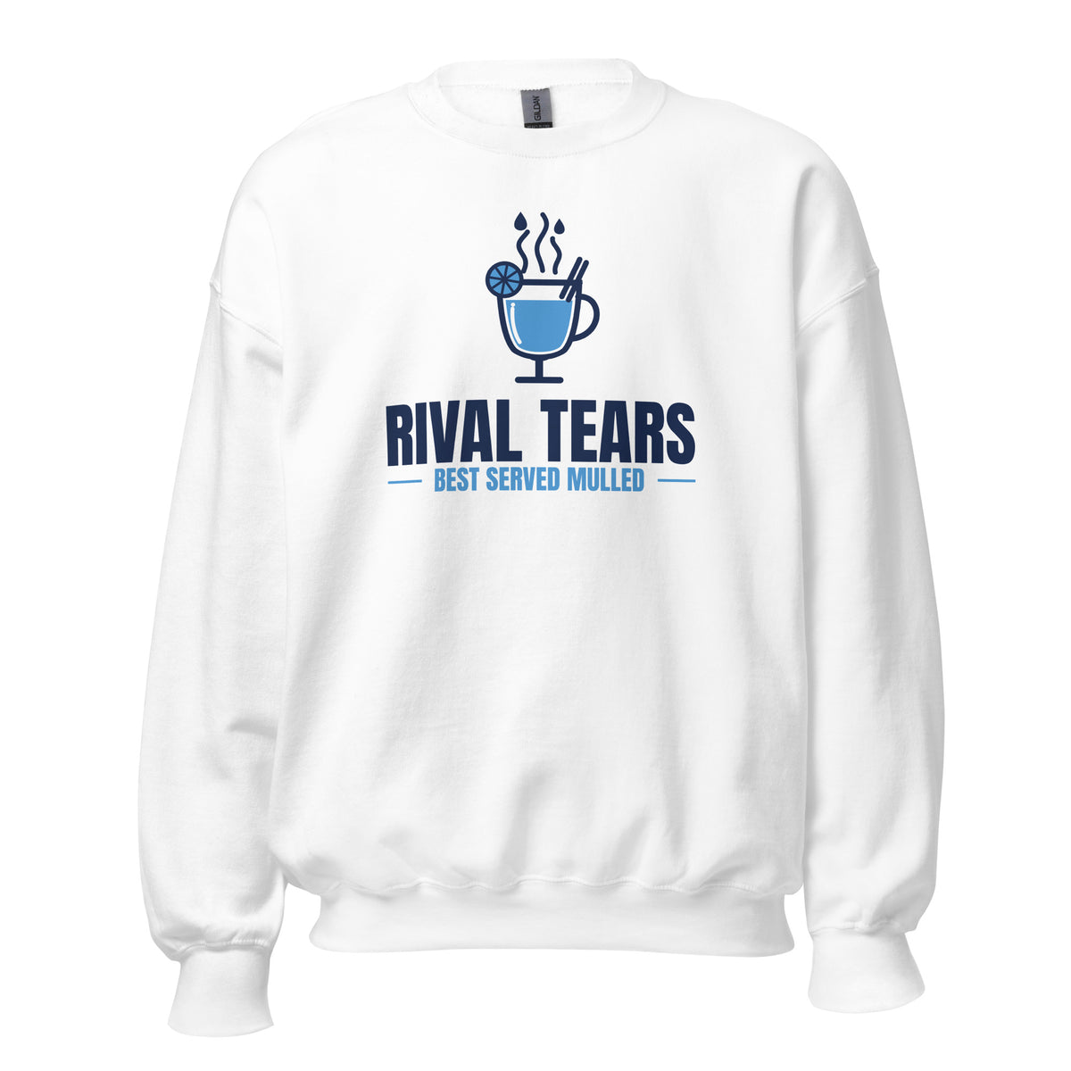 Rival Tears – Best Served Mulled Sweatshirt in White, front view – E E McMace Christmas 2026