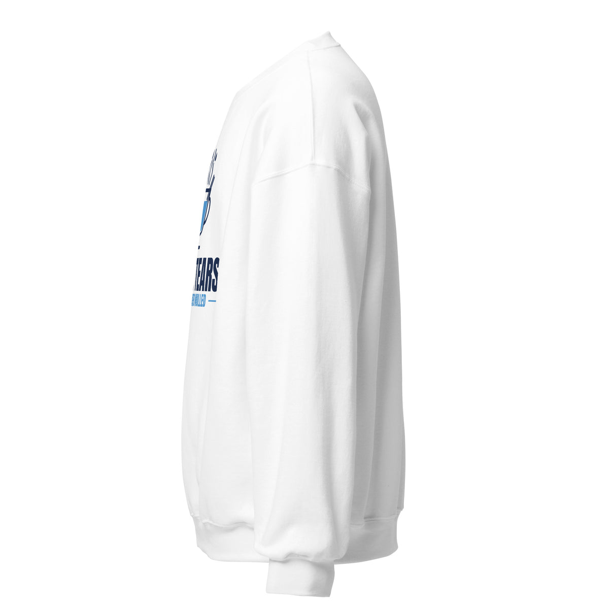 Rival Tears – Best Served Mulled Sweatshirt in White, left side view – E E McMace Christmas 2026