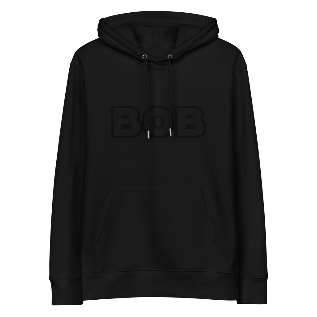 Black BOB organic cotton hoodie with tonal BOB print – front