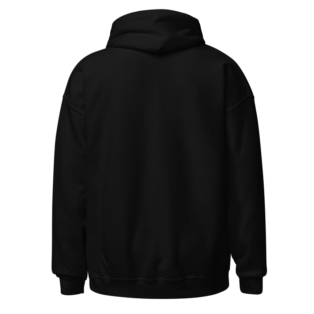 Jingle Bell Techno Hoodie in Black, back view – E E McMace Christmas 2026