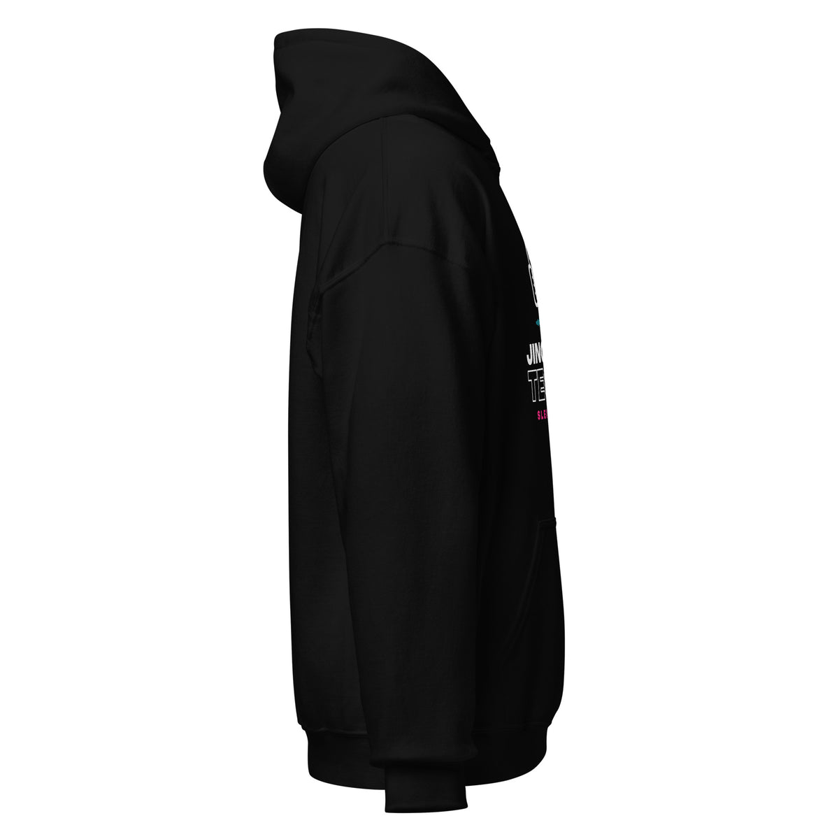 Jingle Bell Techno Hoodie in Black, right side view – E E McMace Christmas 2026