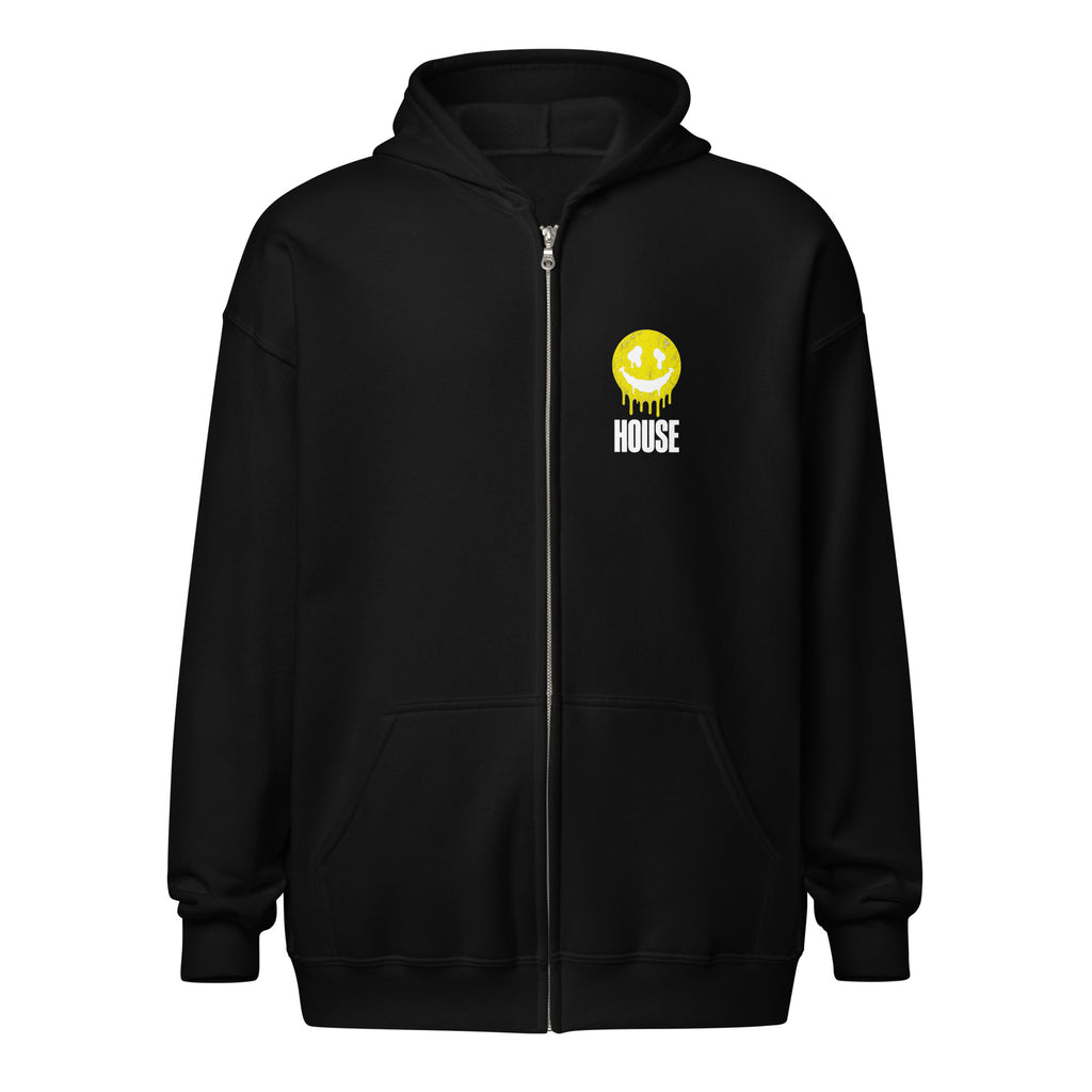 Black house music zip hoodie – front