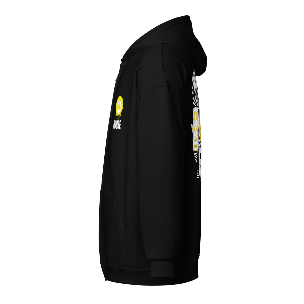 Black house music zip hoodie – left side