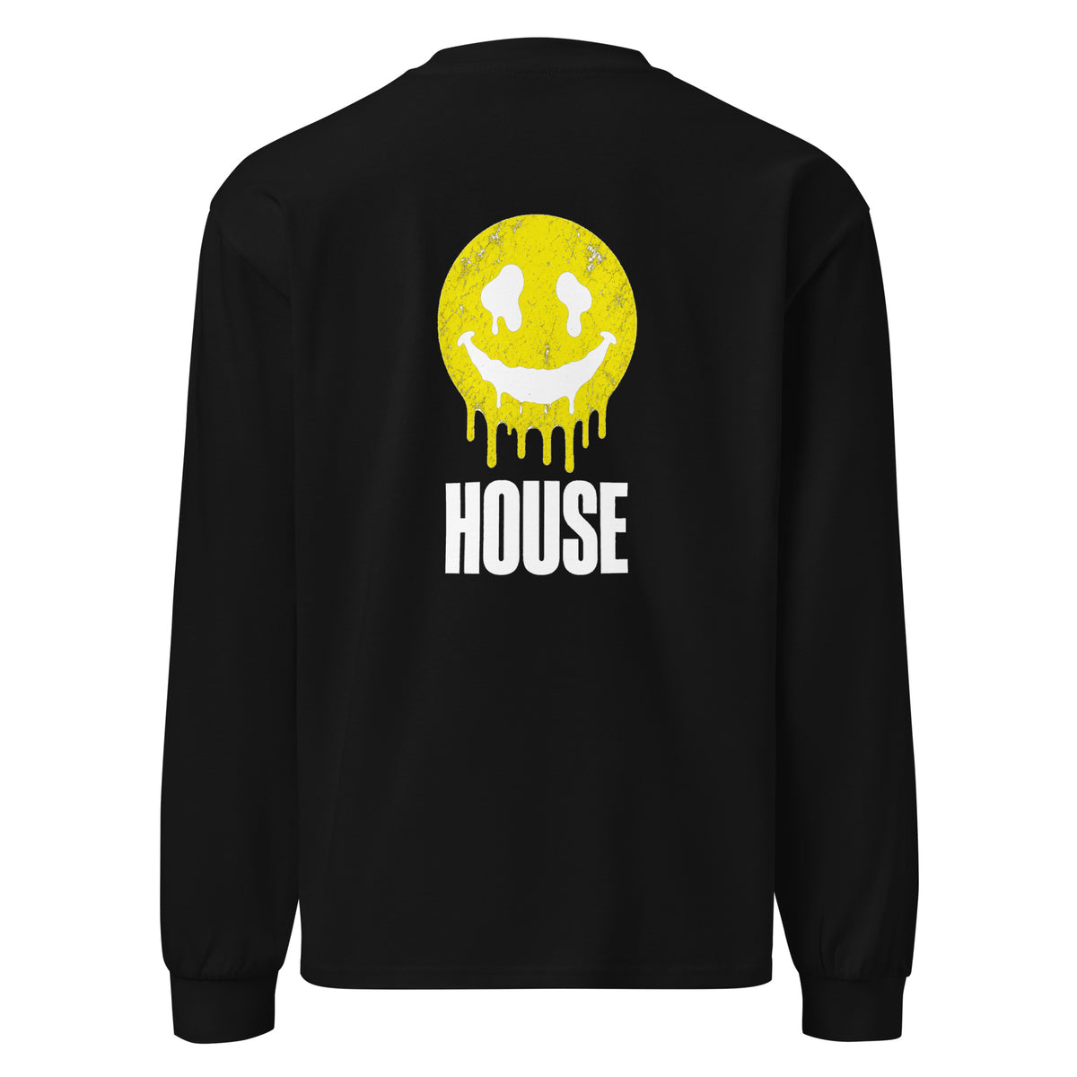 House Smiley Premium Heavyweight Long Sleeve Shirt in black – back – E E McMace