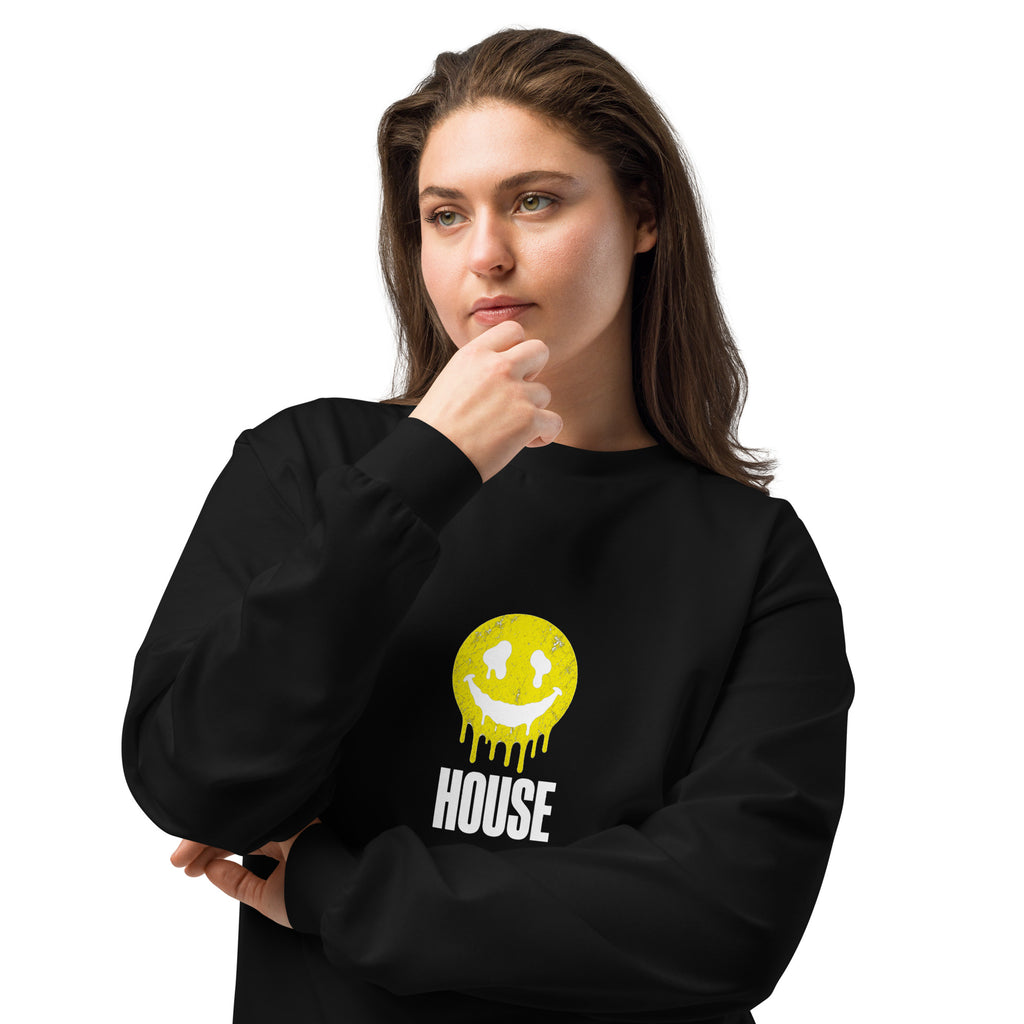 House Smiley Premium Heavyweight Long Sleeve Shirt in black – front – E E McMace
