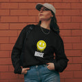 House Smiley Premium Heavyweight Long Sleeve Shirt in black – front – E E McMace