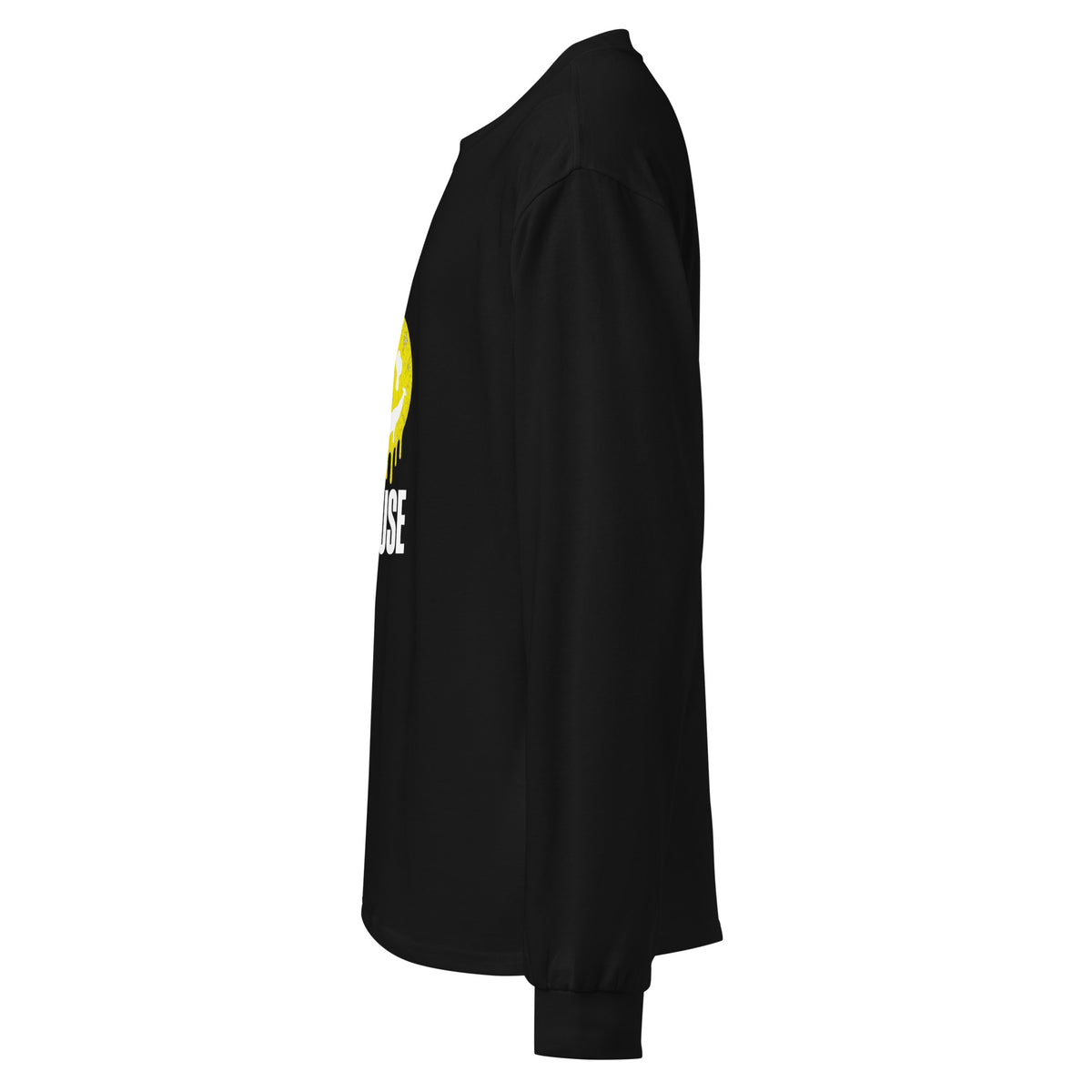 House Smiley Premium Heavyweight Long Sleeve Shirt in black – left side – E E McMace