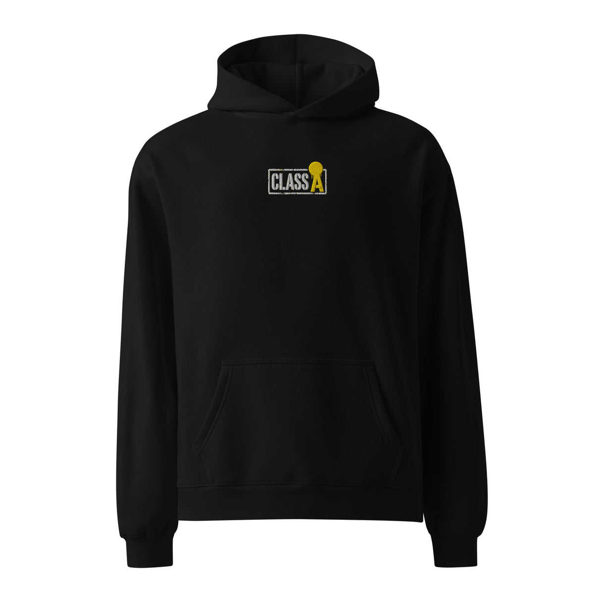 Class A Unisex Oversized Fleece Hoodie in black – front – E E McMace