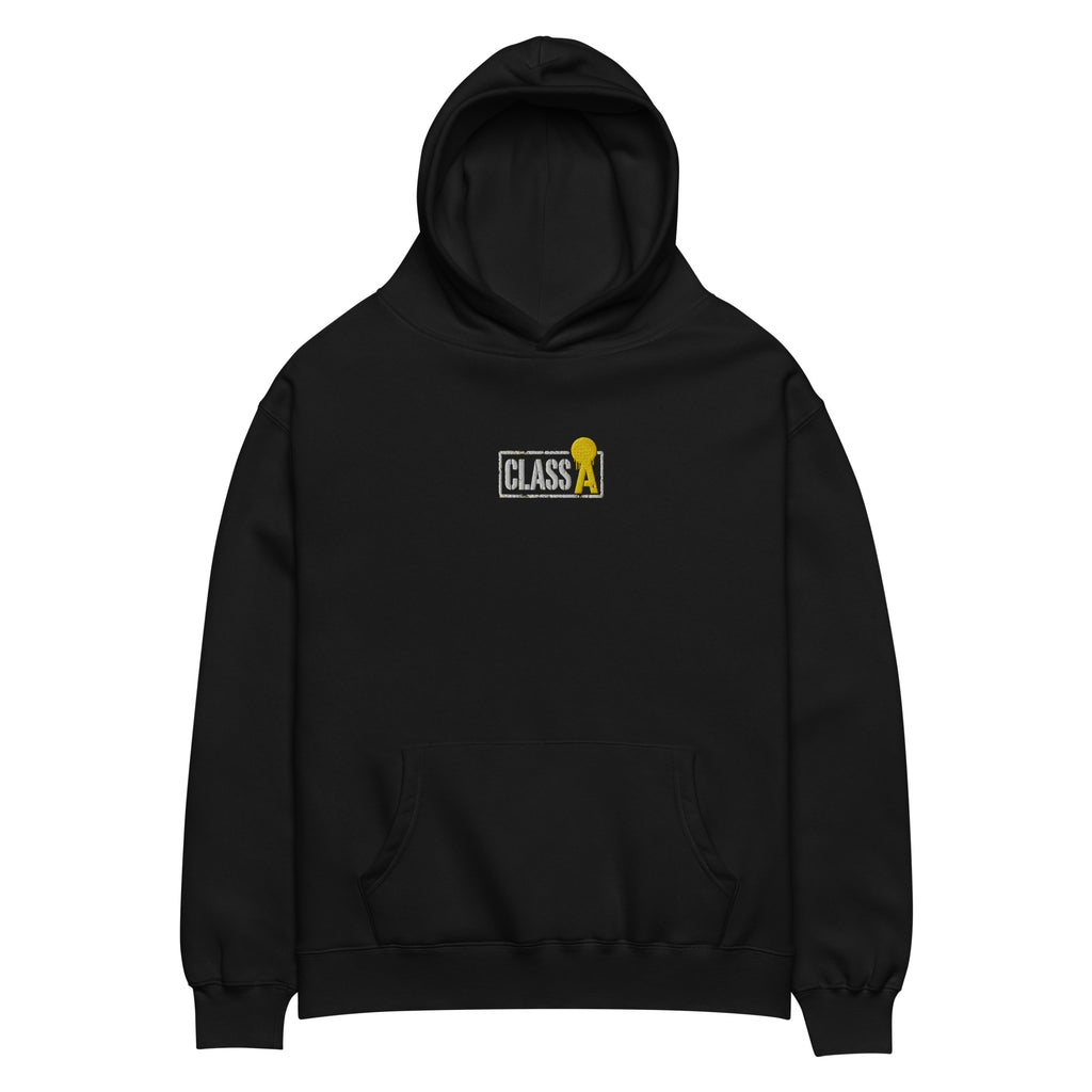 Class A Unisex Oversized Fleece Hoodie in black – front – E E McMace